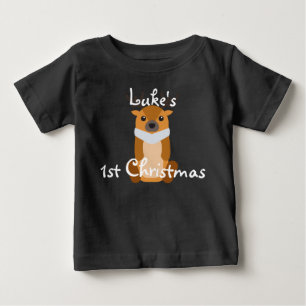 Personalize Baby's First Christmas Cute Reindeer Baby T-Shirt