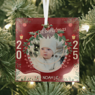Personalize Baby's Name & Photo Glass Ornament