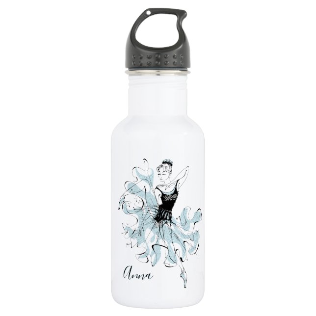 Personalize Ballerina Sketch in Blue 532 Ml Water Bottle (Front)