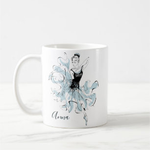 Personalize Ballerina Sketch in Blue Coffee Mug