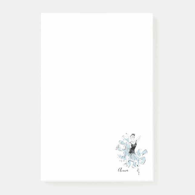 Personalize Ballerina Sketch in Blue Post-it Notes (Front)