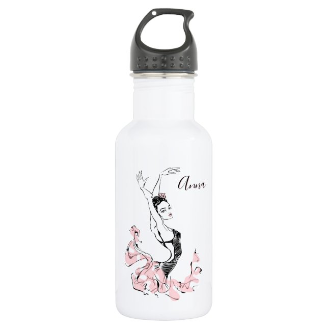 Personalize Ballerina Sketch in Pink 532 Ml Water Bottle (Front)