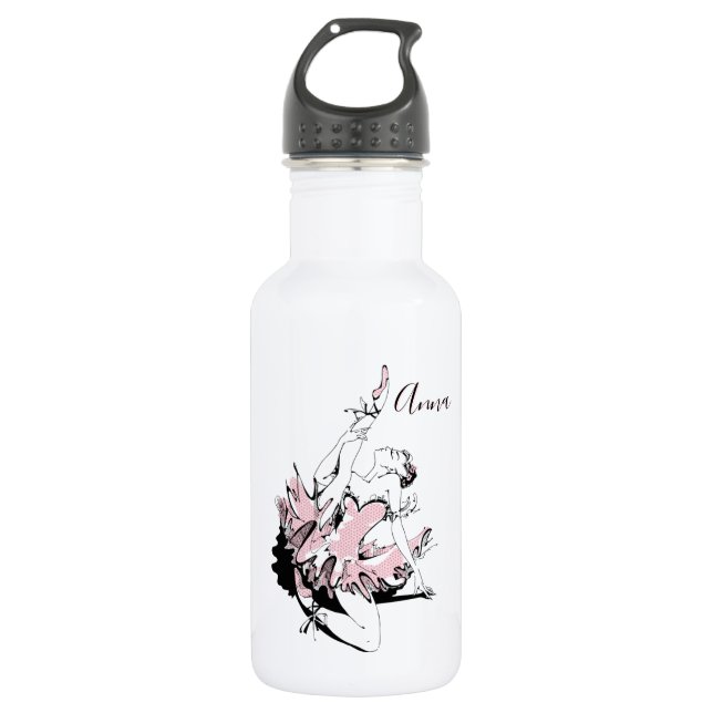 Personalize Ballerina Sketch in Pink 532 Ml Water Bottle (Front)
