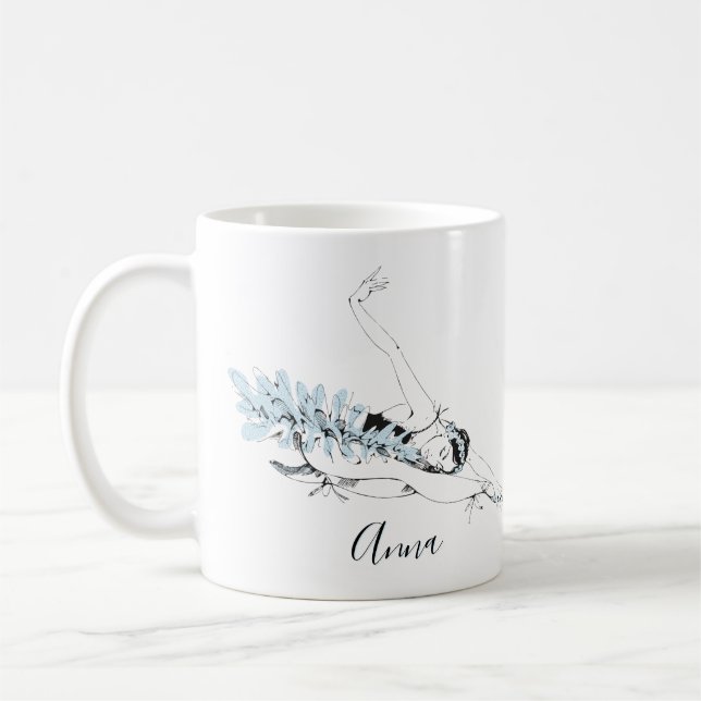 Personalize Ballerina Stretching in Blue Coffee Mug (Left)