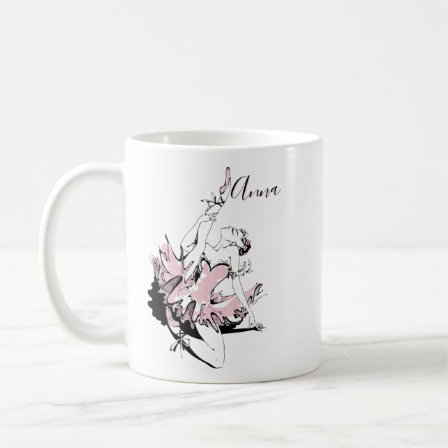 Personalize Ballerina Stretching in Pink Coffee Mug (Left)