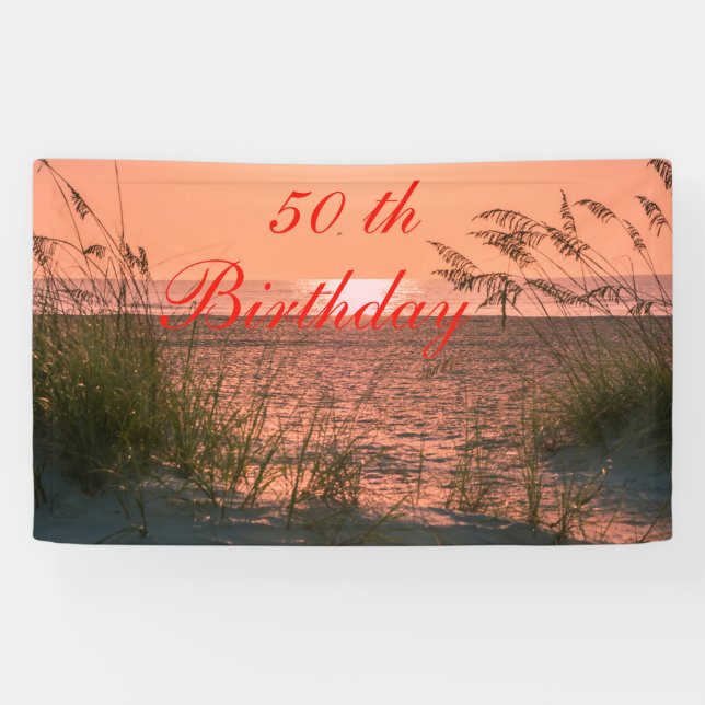 Personalize Banner, 50th Birthday, Beach Sunrise Banner (Horizontal)