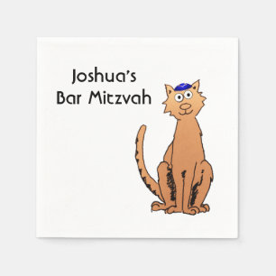 Personalize Bar Mitzvah Kippah Cat Party Napkin