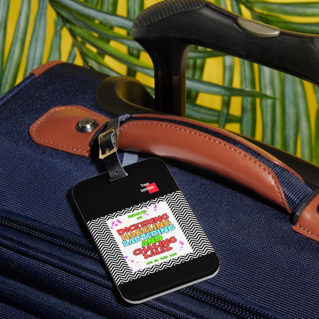 Personalize Bartering + Chasing Sales Black  Luggage Tag (Front Insitu 1)