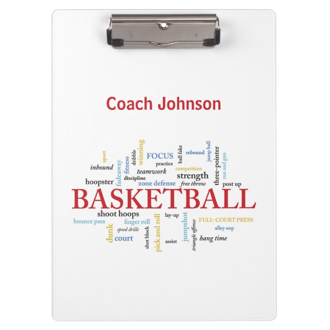 Personalize Basketball Coach Thank You in Words Clipboard (Front)