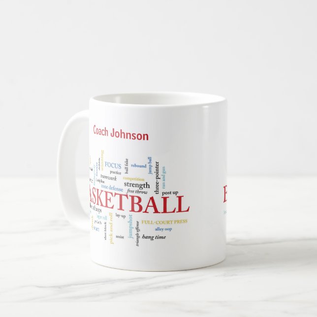 Personalize Basketball Coach Thank You in Words Coffee Mug (Front Left)