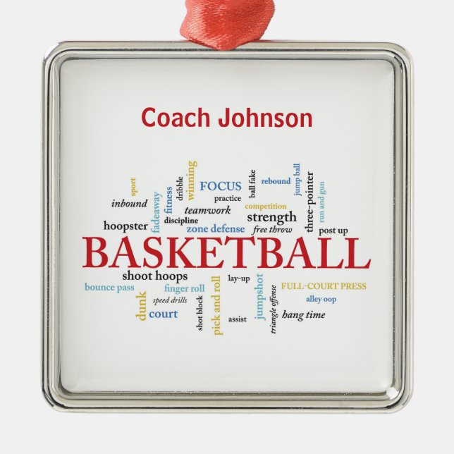 Personalize Basketball Coach Thank You in Words Metal Ornament (Front)