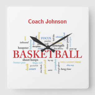 Personalize Basketball Coach Thank You in Words Square Wall Clock