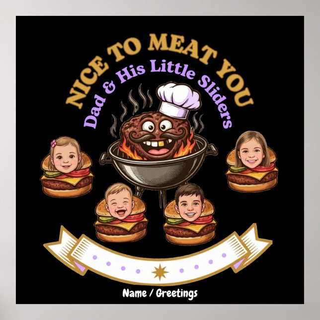 Personalize BBQ Grill Master Gift Nice To Meat You Poster (Front)