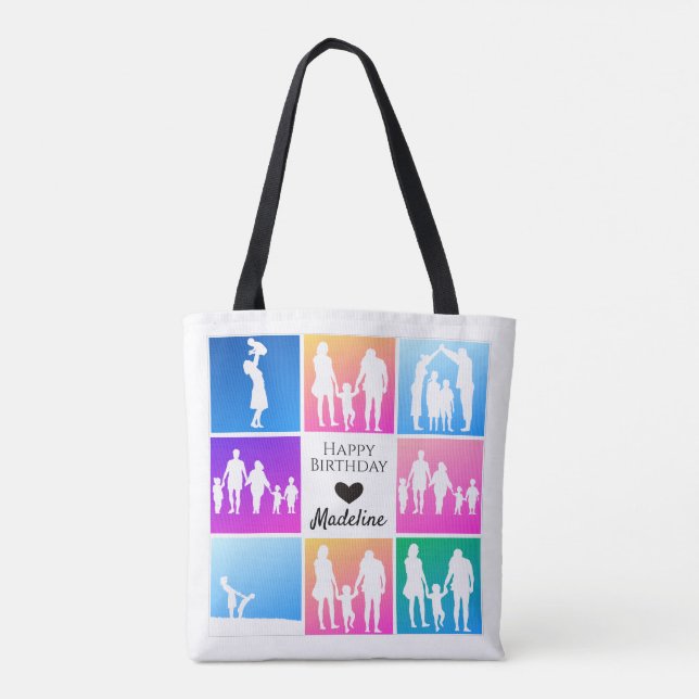 Personalize Bday Gift 8+8 Photo Grid Template  Tote Bag (Back)