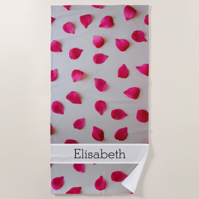 Personalize Beach Towel - Red Rose Petals (Front)