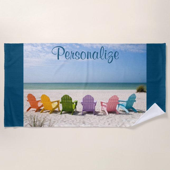 Personalize Beach with Colourful Beach Chairs Towel (Front)