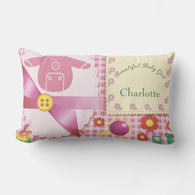 Personalize Beautiful Baby Girl Flowers Toys  Lumbar Pillow (Front)