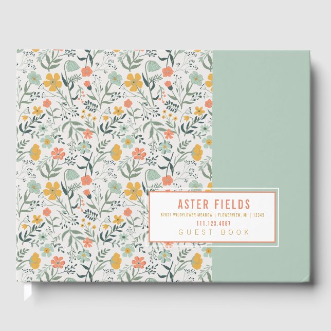 Personalize Beautiful Botanical Floral Pattern Guest Book (Front)