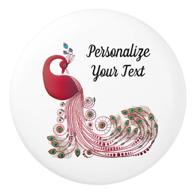 Personalize Beautiful Peacock Decor Ceramic Knob (Front)