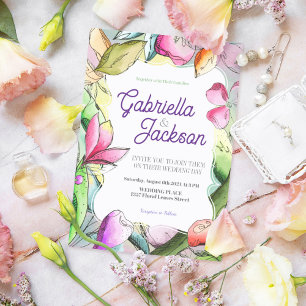 Personalize Beautiful Watercolor Outlined Flower Invitation