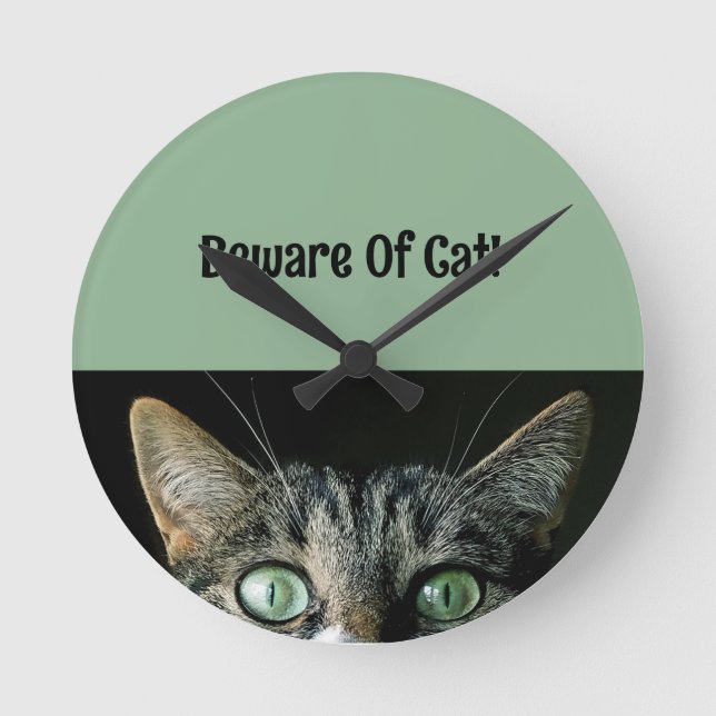 Personalize Beware Of Cat Wall Clock  (Front)