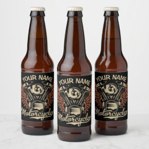Personalize Biker Motorcycles Motor Wings Garage Beer Bottle Label