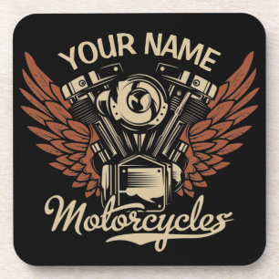 Personalize Biker Motorcycles Motor Wings Garage Coaster