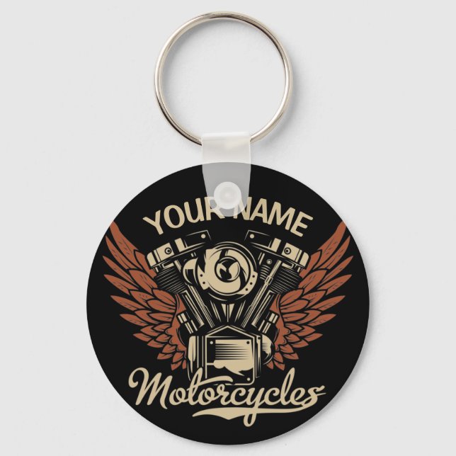  Personalize Biker Motorcycles Motor Wings Garage Keychain (Front)
