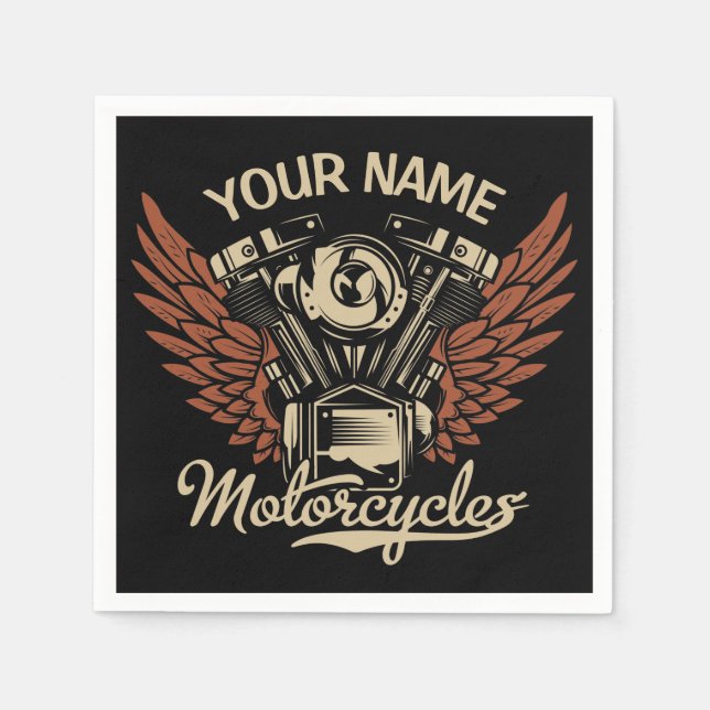  Personalize Biker Motorcycles Motor Wings Garage  Napkin (Front)
