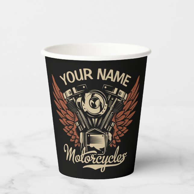  Personalize Biker Motorcycles Motor Wings Garage Paper Cups (Front)