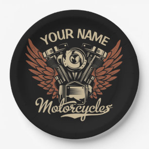  Personalize Biker Motorcycles Motor Wings Garage  Paper Plate