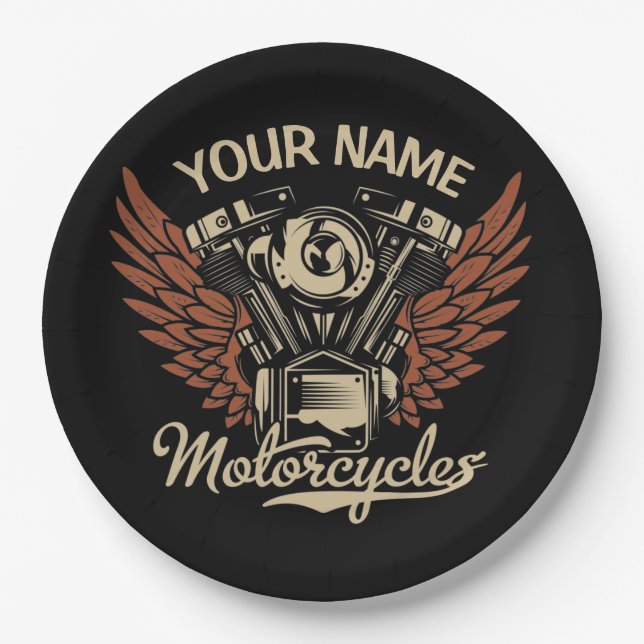  Personalize Biker Motorcycles Motor Wings Garage  Paper Plate (Front)