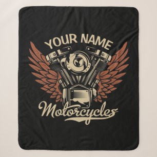  Personalize Biker Motorcycles Motor Wings Garage  Sherpa Blanket