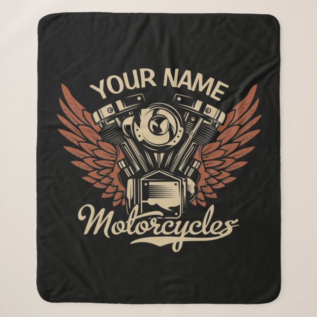  Personalize Biker Motorcycles Motor Wings Garage  Sherpa Blanket (Front)
