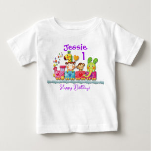 Personalize Birthday Animal Train Young Child Baby T-Shirt