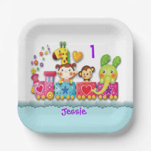 Personalize Birthday Animal Train Young Child Paper Plate