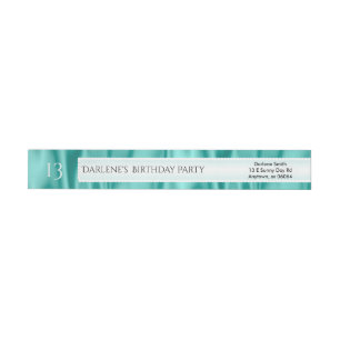 Personalize Birthday Aqua Faux Satin Luxury Fabric Wrap Around Label
