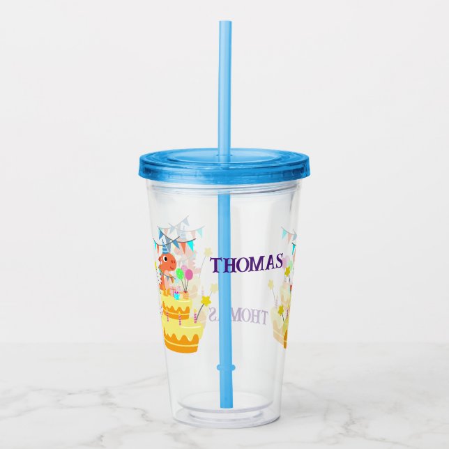 Personalize Birthday Dinosaur  Acrylic Tumbler (Front)