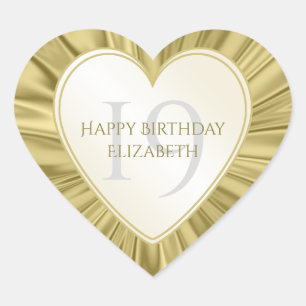 Personalize  Birthday  Faux Gold Satin Heart Sticker