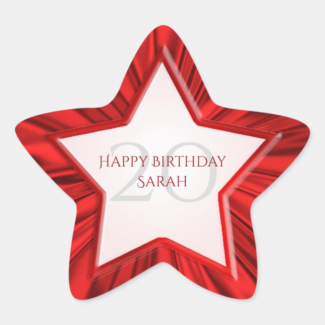 Personalize  Birthday  Faux Vibrant Red Satin Star Star Sticker (Front)