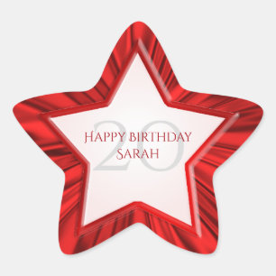 Personalize  Birthday  Faux Vibrant Red Satin Star Sticker