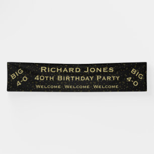 Personalize: Black and Gold Party Theme Big 4 - 0 Banner