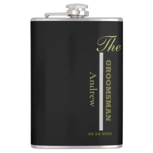 Personalize Black and Silver Groomsman Gift Hip Flask