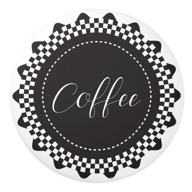 Personalize - Black and White Chequered Scallop Ceramic Knob (Front)