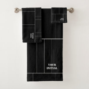 Personalize Black And White Pin Stripe  Bath Towel Set