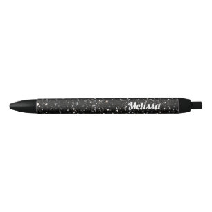 Personalize Black and white shiny glitter sparkles Ink Pen