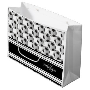 Personalize Black and White Soccer Balls Large Gift Bag