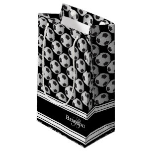 Personalize Black and White Soccer Balls Small Gift Bag