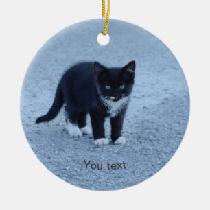 Personalize Black and white Tuxedo kitten Ceramic Ornament