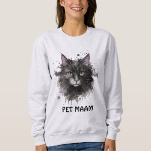 Personalize Black Ash Cat Mom Watercolor Pet Photo Sweatshirt